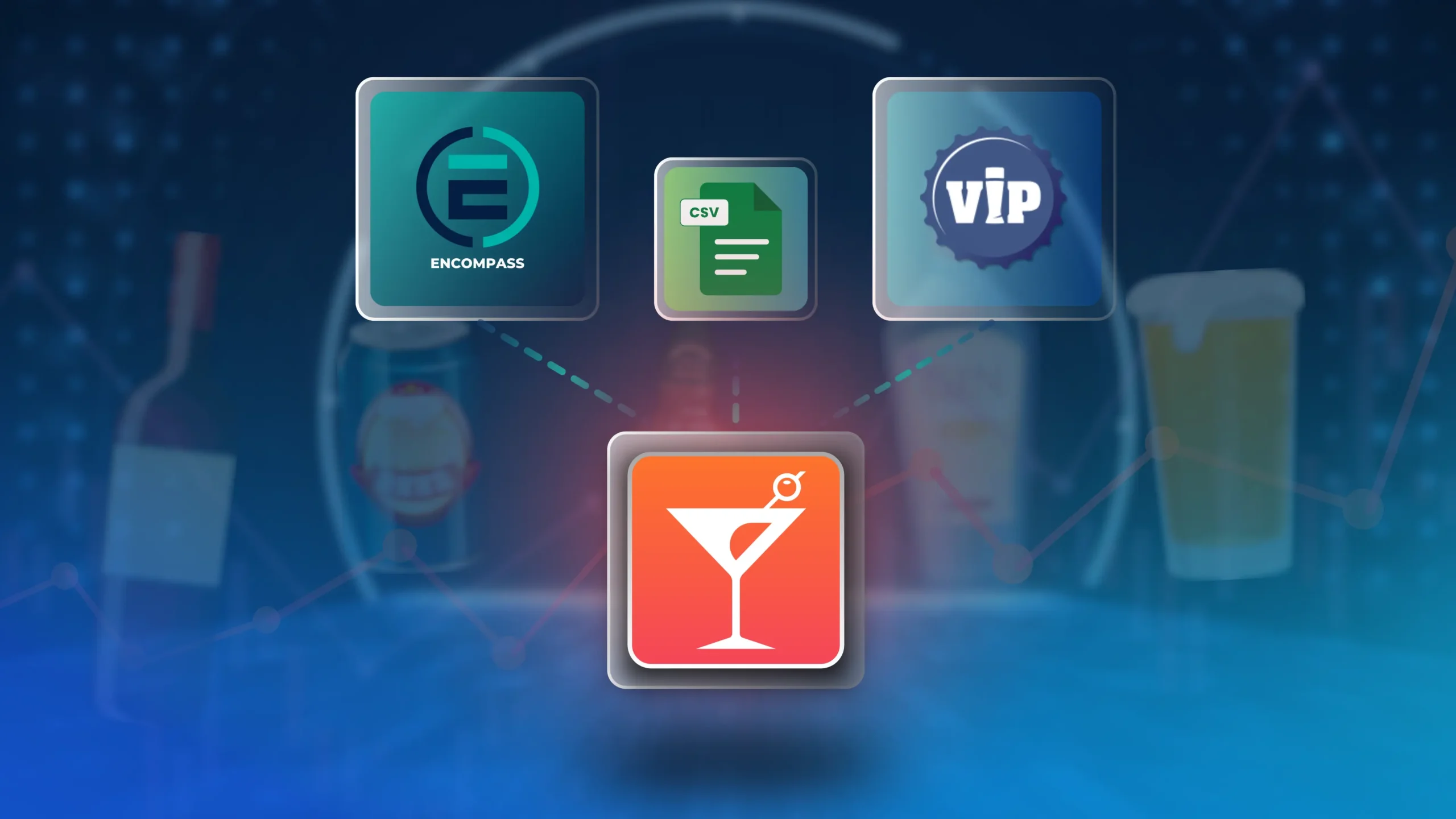 Illustration of data integration flow with encomapss and VIP showing scalable ingestion into an activation and analytics platform for beverage alcohol