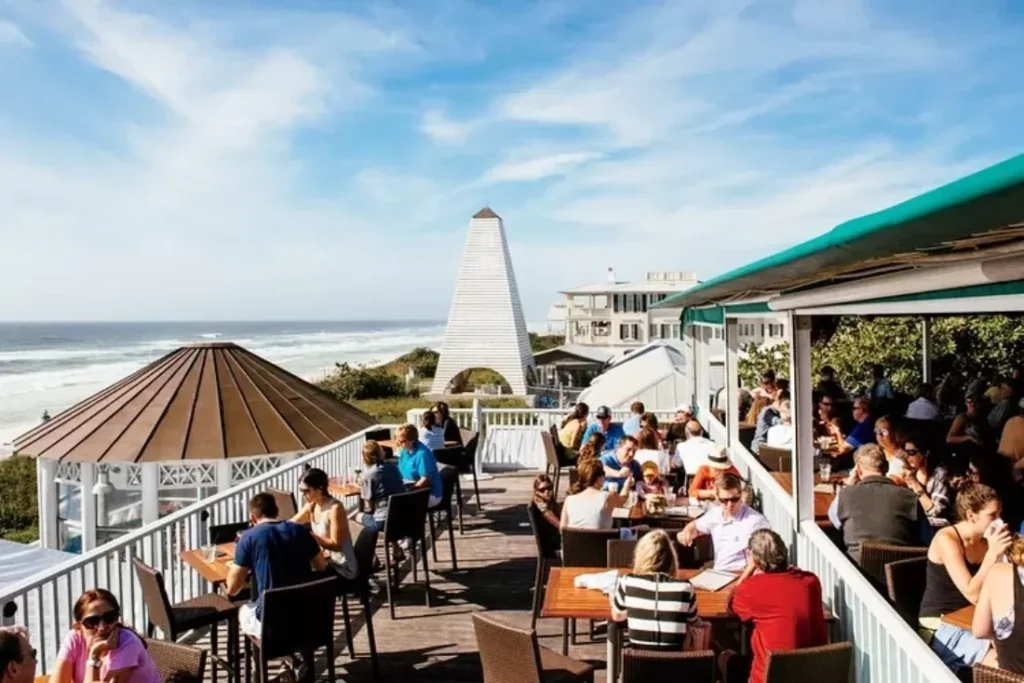 Rooftop bar with ocean view at Bud and Alley’s in Seaside, Florida