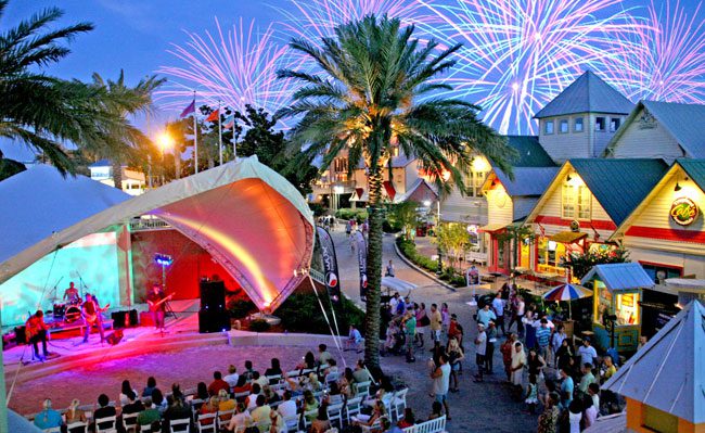 Crowd watching live music at HarborWalk Village in Destin Florida