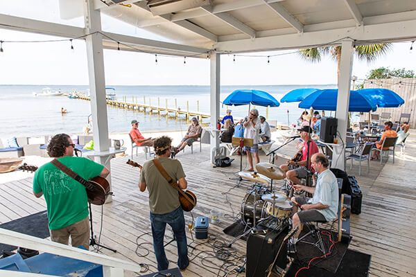 Live band playing on the beach at The Bay restaurant and bar in Santa Rosa Beach