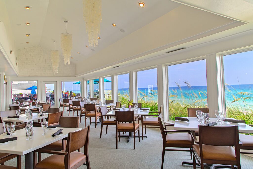 Sunset happy hour on the patio at Vue on 30A in Dune Allen Beach
