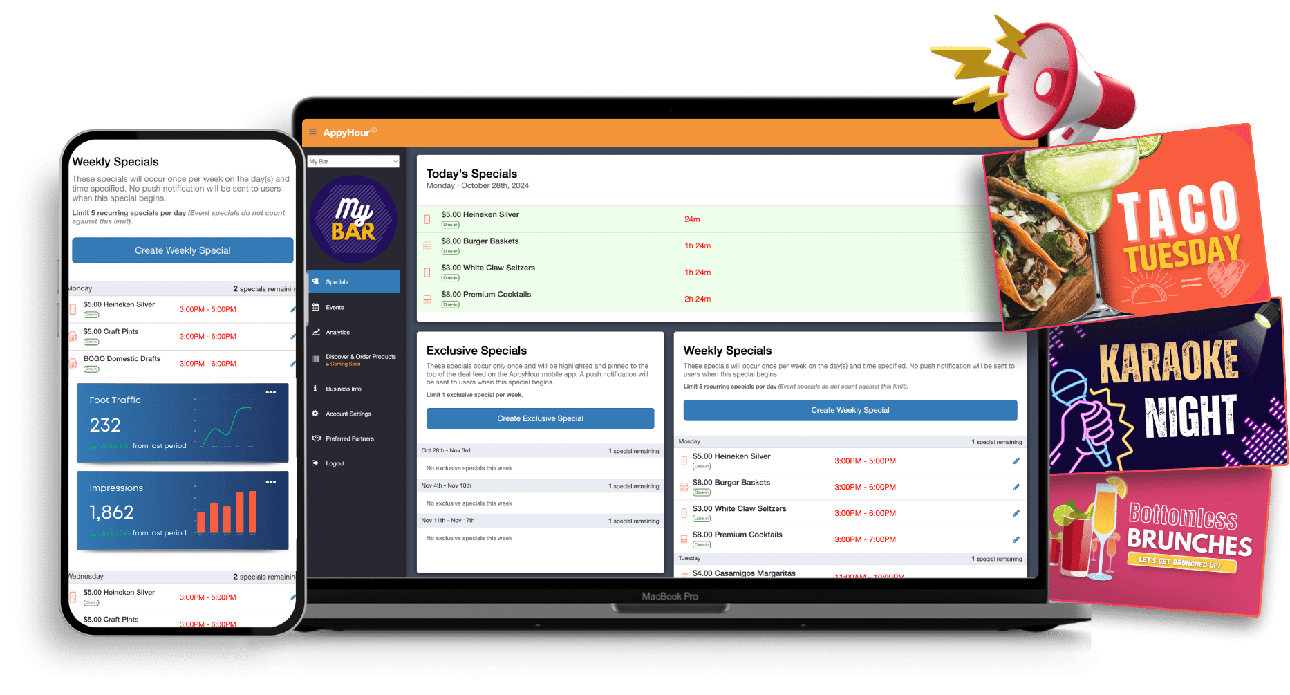 AppyHour Business Hub promote your happy hours, specials, events and more