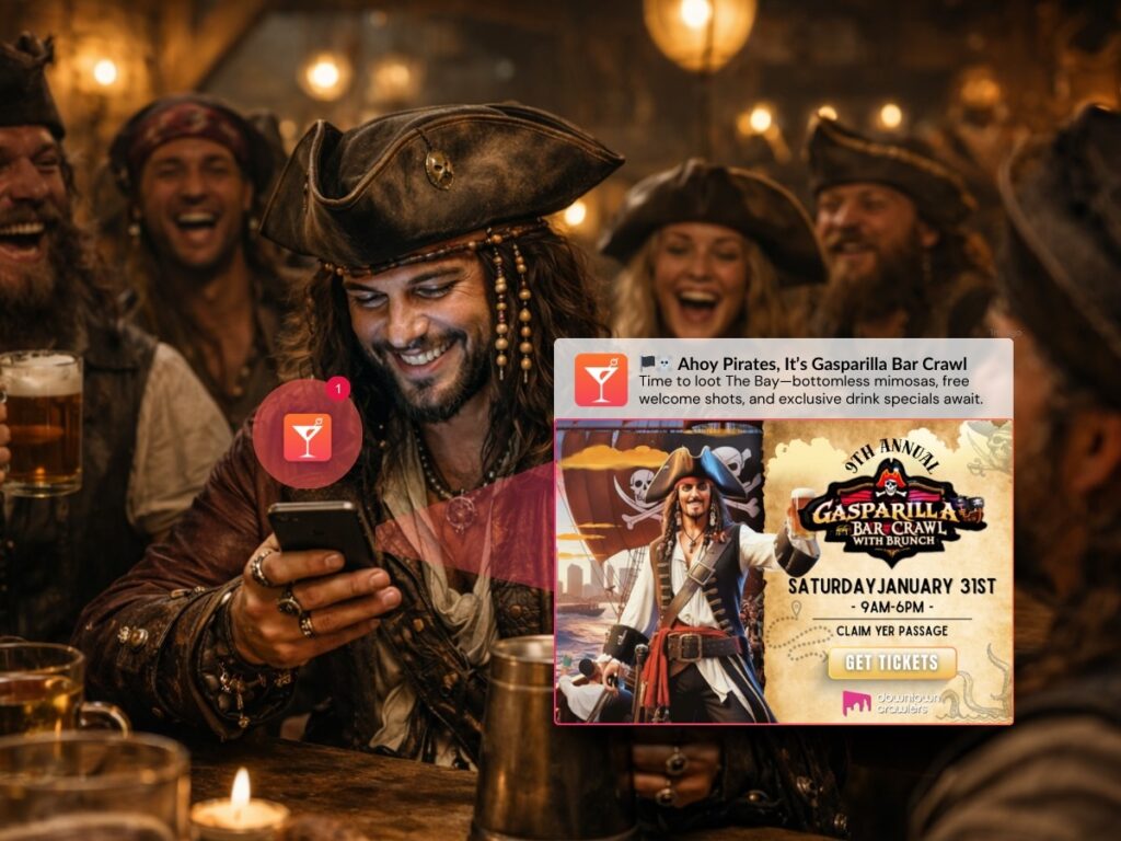 Pirates using appyhour for gasparialla in tampa bay drink specials and happy hours