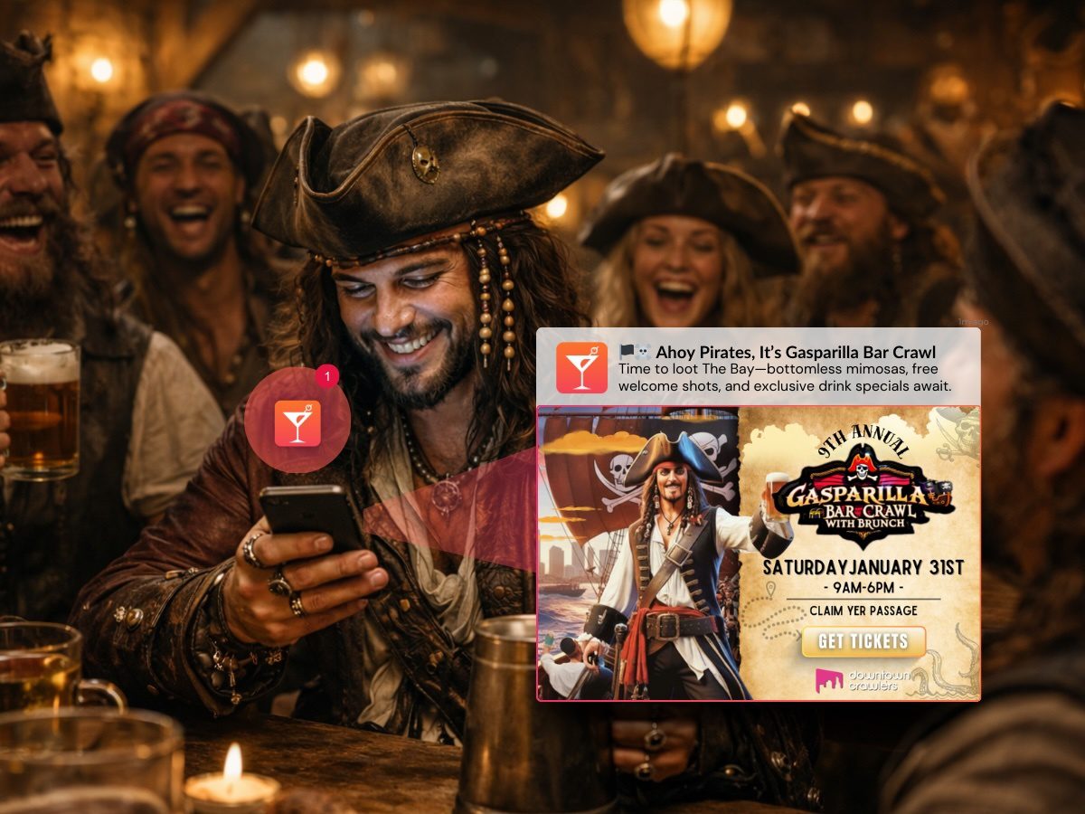 Pirates using appyhour for gasparialla in tampa bay drink specials and happy hours