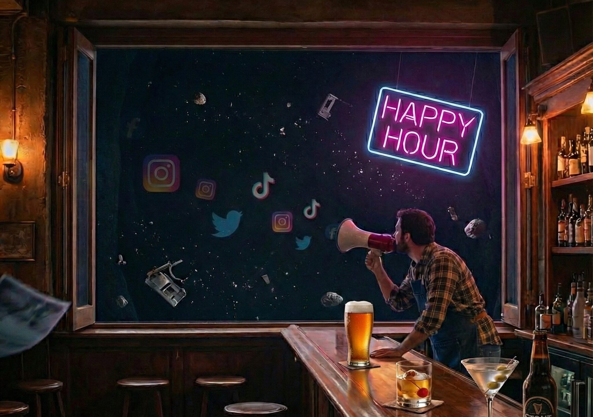 bar promoting happy hours getting lost into the void