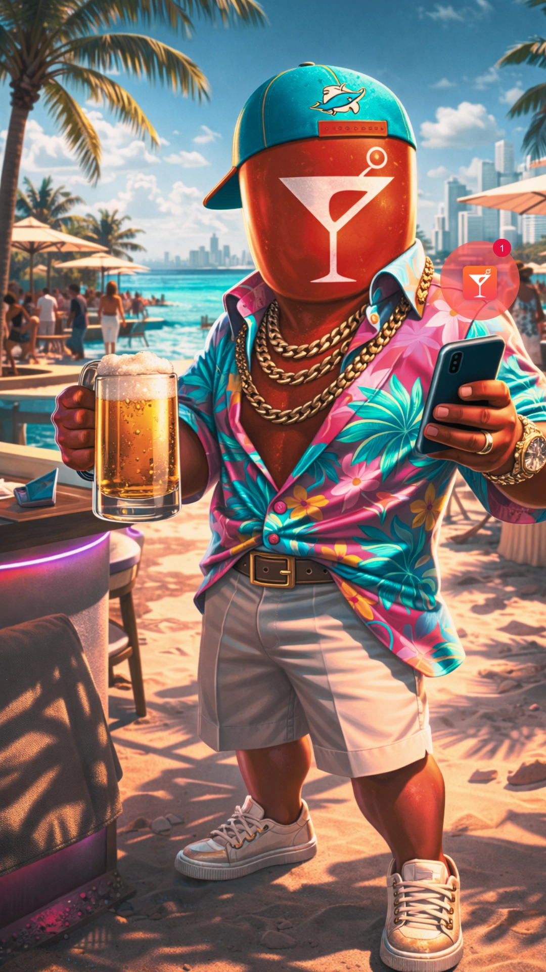 An image of the appyhour app character finding the best happy hours in miami