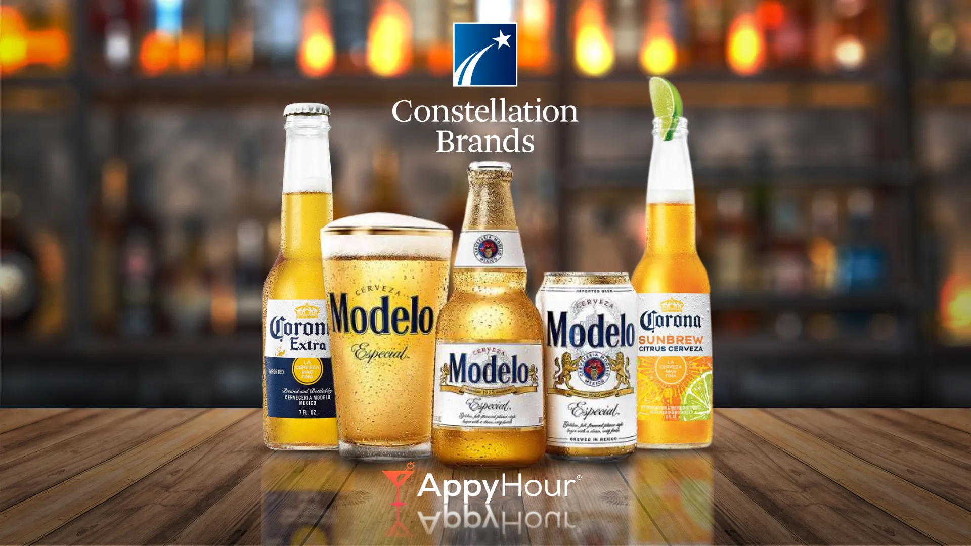 Image of corona and modelo bottles with beer announcing the activation expansion partnership with appyhour