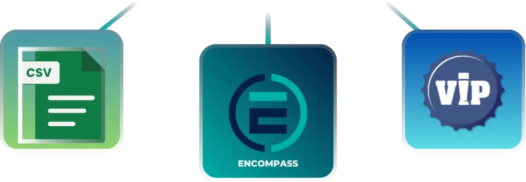AppyHour integration partner logos encompass, VIP, CSV