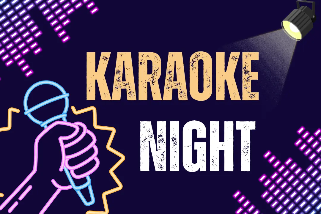 Karaoke night bar specials and drink promotions graphic